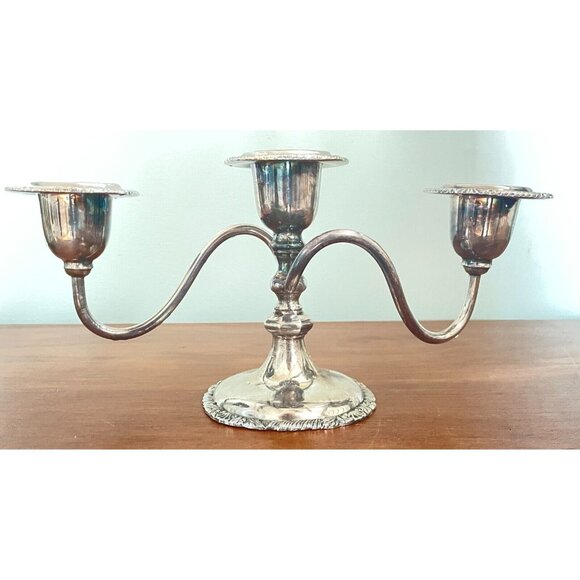 Vintage 3-Arm Silverplate Candelabra by Benedict Proctor  12” Wide Candle Holder - Picture 3 of 13